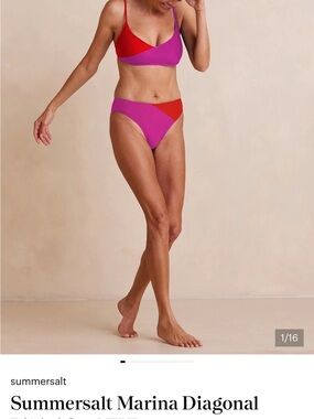 summersalt Red and Magenta Diagonal Bikini Set